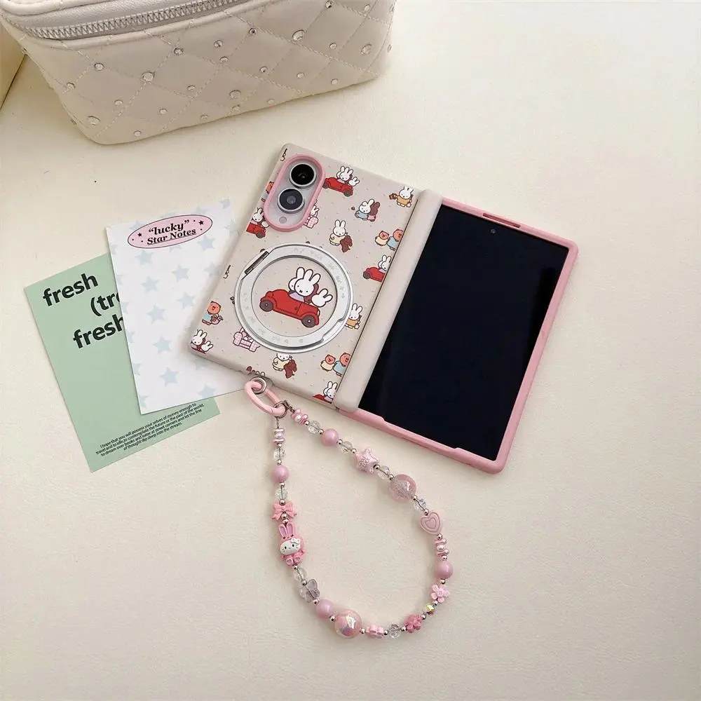 Fashion Cute Miffy Bunny Magnetic Phone case for Samsung Galaxy Z Fold 8 fold 8 Cover With Stand Chain Protective Case For Fold8