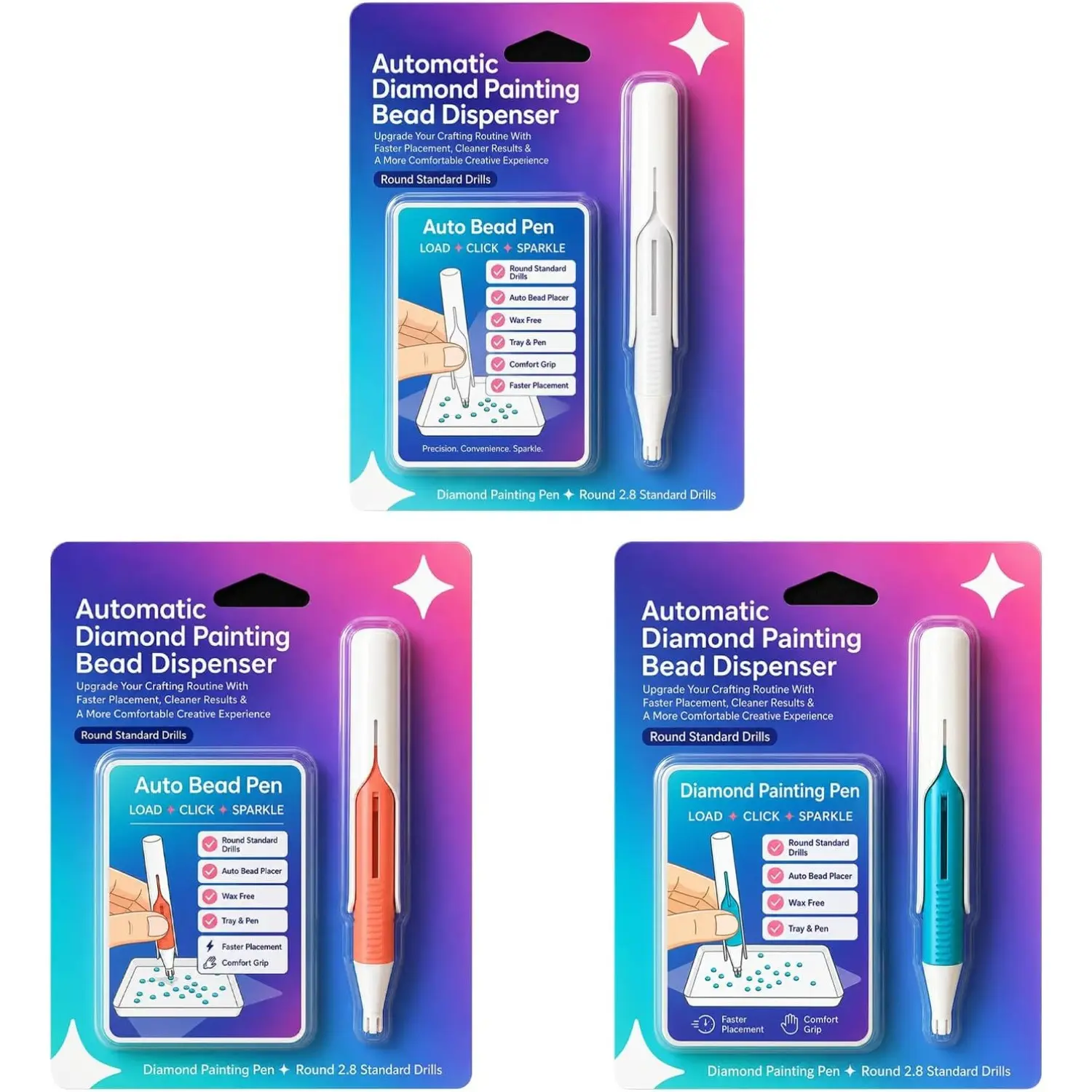 Automatic Diamond Painting Applicator for 2.8mm Round Diamonds, Durable Wax-Free Design, Ergonomic Brush, Diamond Art Kit Accessories