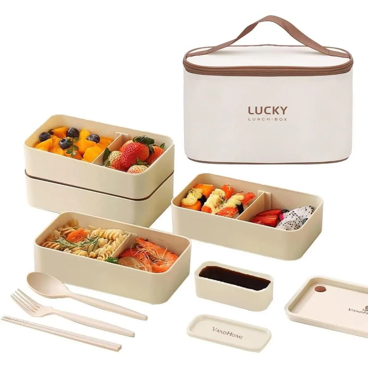 3 Layer  Lunch Box with Chopsticks, Microwave Safe Bento Lunch Box with Bag and Utensils, Leakproof Stackable  Lunch Containers for Adults