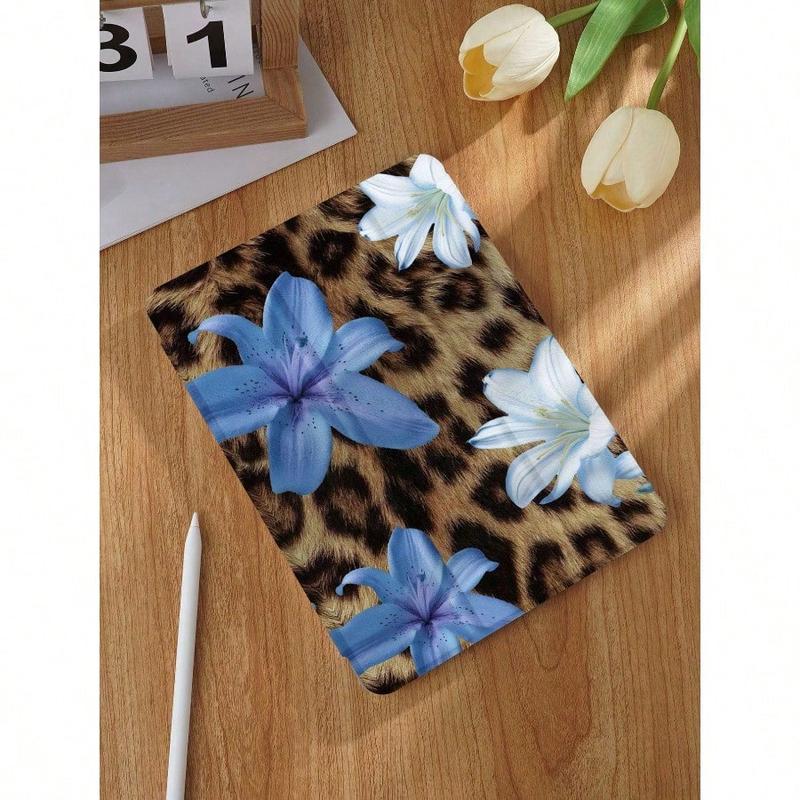 Leopard Print Floral iPad Case, Built-in Pencil Slot Adjustable Stand Auto Sleep/Wake, Lightweight Durable Soft Edge for iPad 10th/11th Gen/A16/Air 13/11-inch/Pro 11-inch/2025 & Galaxy Tab S9 FE+ 12.4-inch, Unisex Back-to-School Valentine’s Day Gift