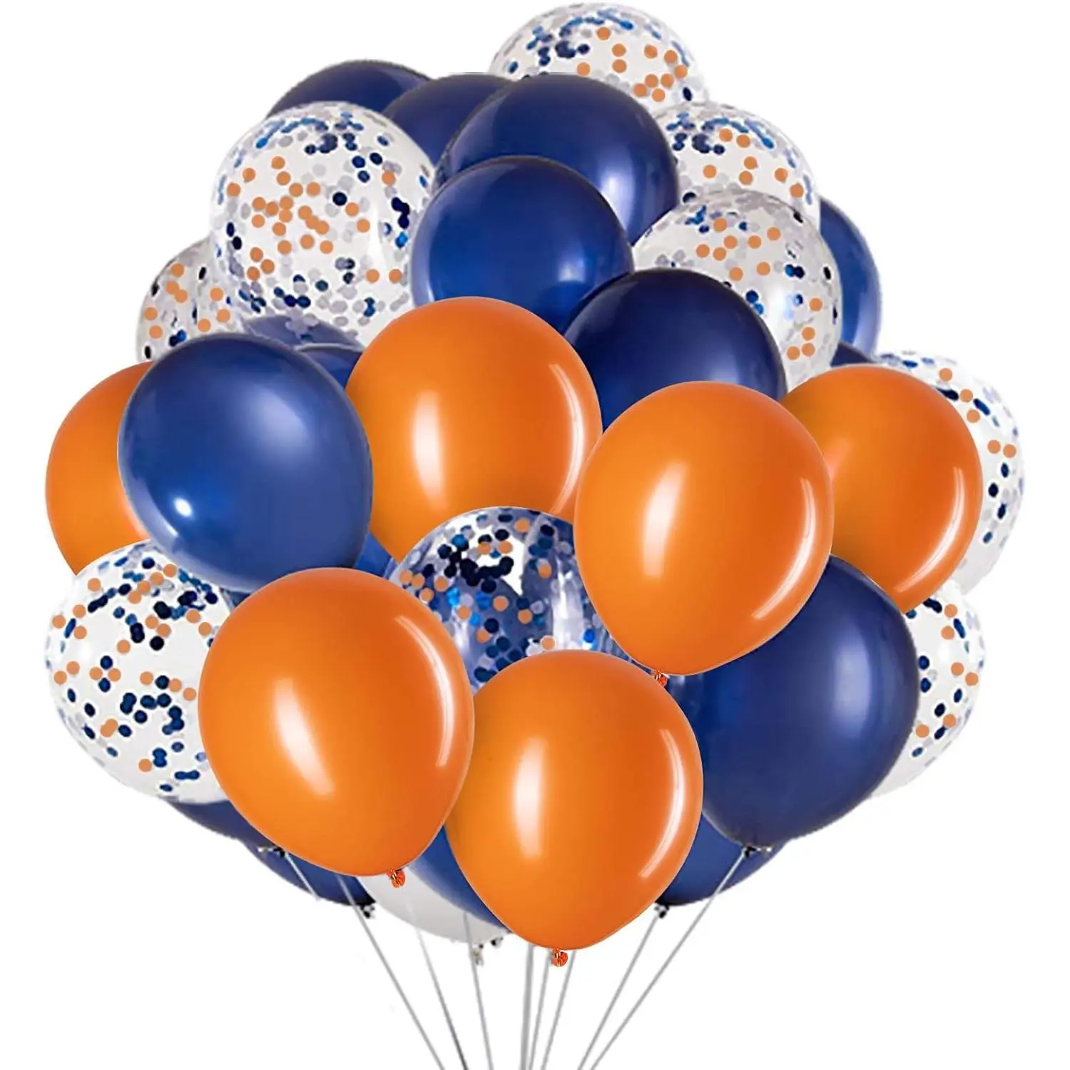 12 Inch Navy Blue Balloons Orange Balloon with Confetti Balloons,50pcs,for Birthday Graduate Blue and Orange party Decorations