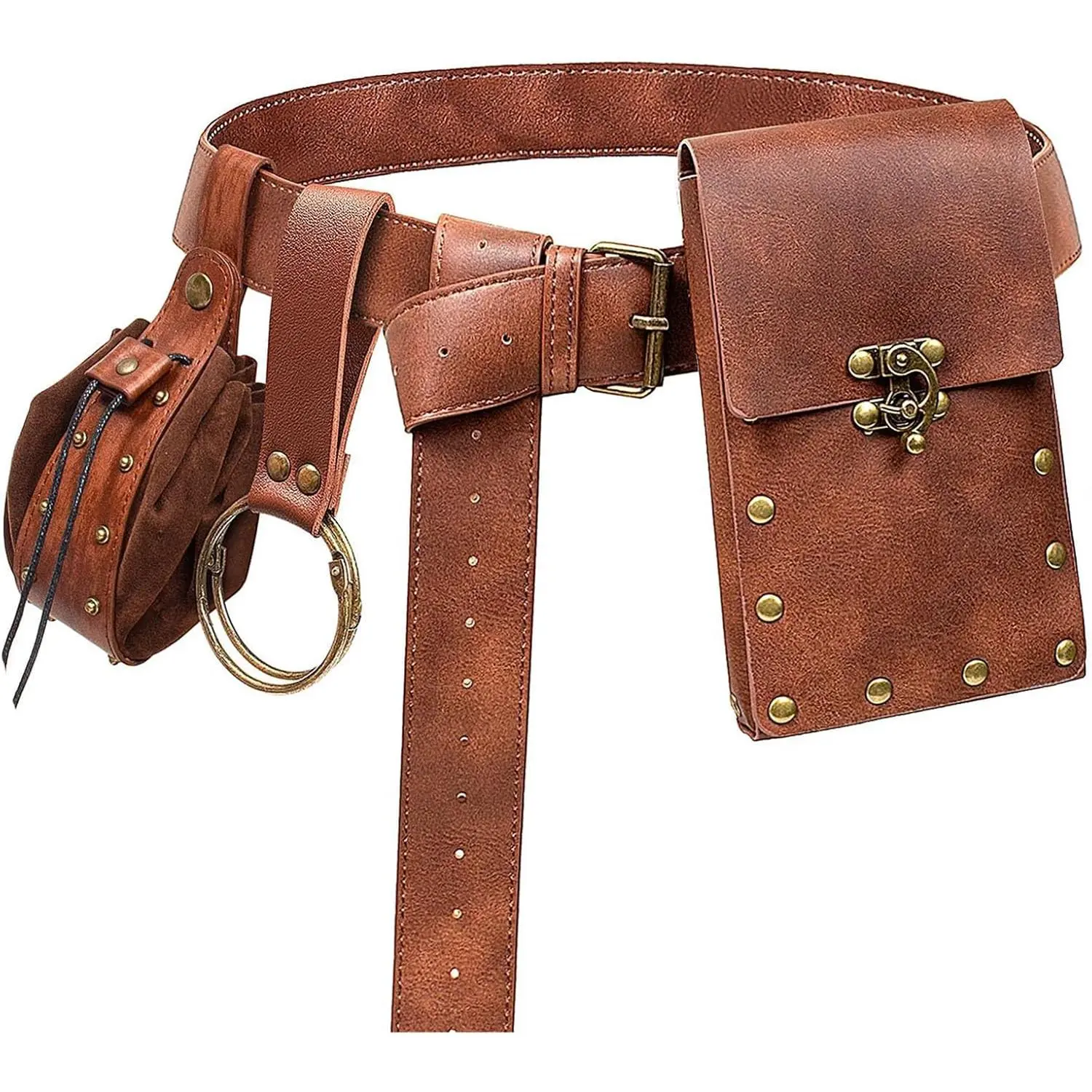 Renaissance Belt Pouch Coin Purse Skirt Hike Set Medieval Festival Costume Halloween Accessories Casual Fanny Pack Waist Bag (2Pouch-Brown)Gift.
