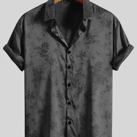 Men's Ditsy Floral Print Button Front Shirt, Regular Fit Short Sleeve Collared Shirt for Summer, Fashion Casual Men's Clothes for Beach Vacation Top Streetwear Shirts