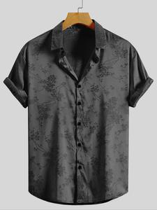 men's back to school ditsy floral print button front shirt, regular fit fashion streetwear short sleeve collar shirt for summer, summer tops, casual men's shortsleeve clothes for beach vacation, summer clothes, menswear