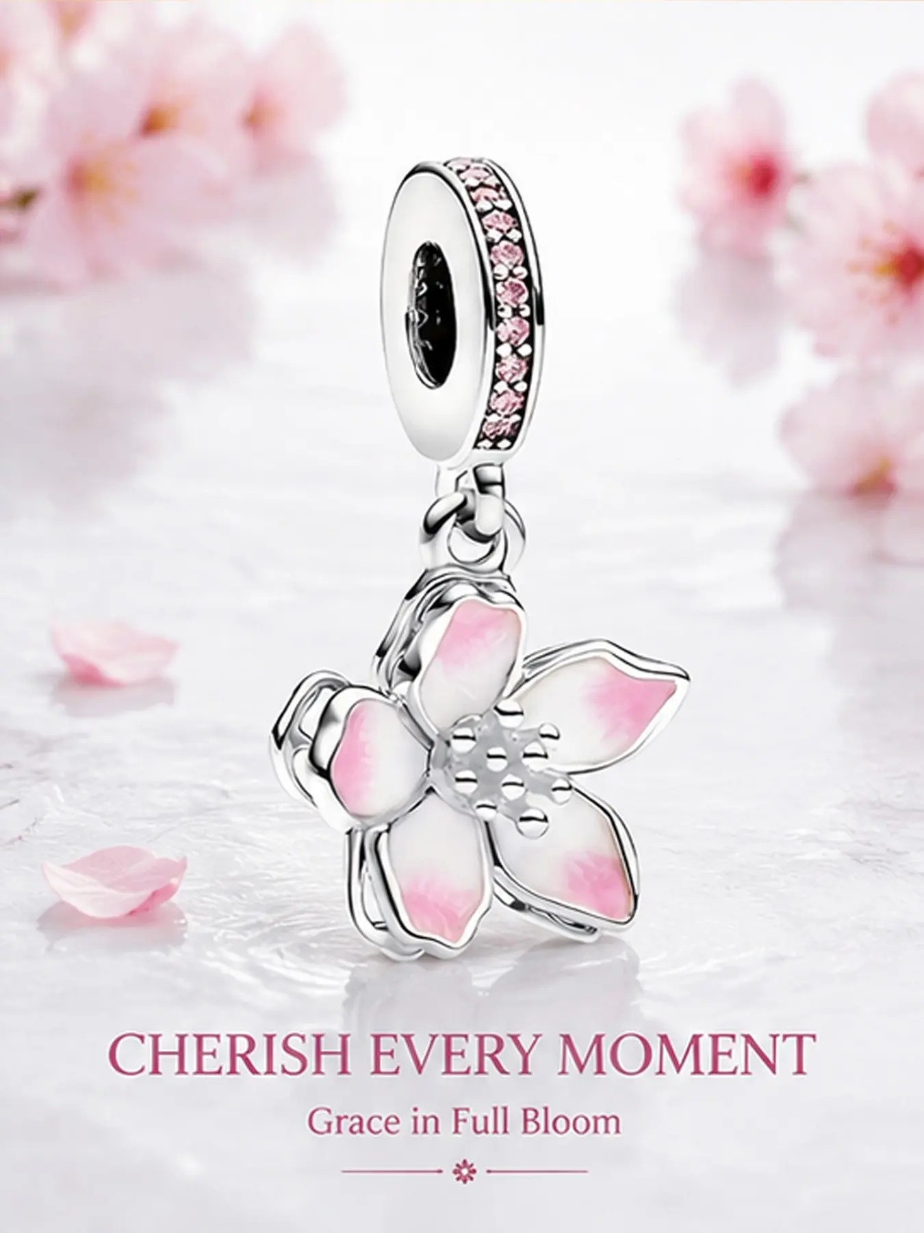 High-Quality Silver Color Cherry Blossom Pendant, Pendants Jewelry, DIY Jewelry Making Kit, Unique Minimalist Design, Perfect for Bracelets and Necklaces, Charm Jewelry, Diy With Charms, Casual Trendy Jewelry