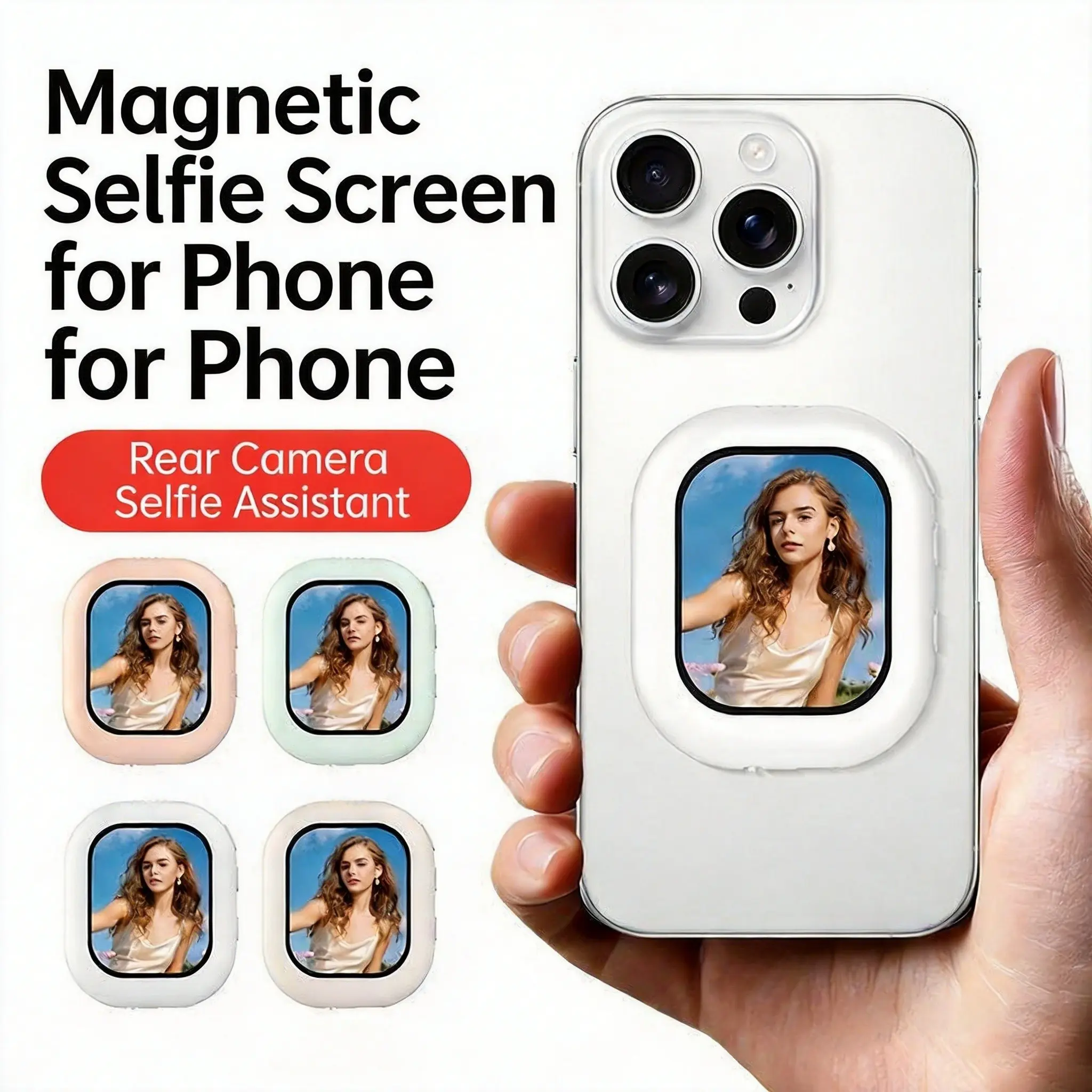 Mini rear camera monitor screen, Cellphone Portable Selfie Accessory, designed for TikTok influencers, Vloggers, and livestreamers, compatible with iOS/Android phone holder clips, enabling high-definition monitoring of selfies, Vlogs and live streaming