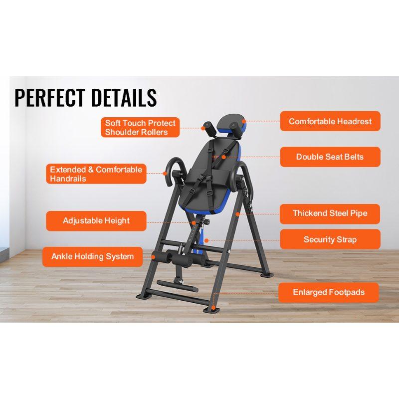 SummerWinsHeavy Duty Inversion Table, 300 lbs Capacity Back Stretching Decompression Machine, Strength Training Tool with Adjustable Height, Ankle Locks, Folding Frame, Multi-Point Fixation, Headrest, Adjustable Protective Belt, Blue/Black, Home Gym Macde