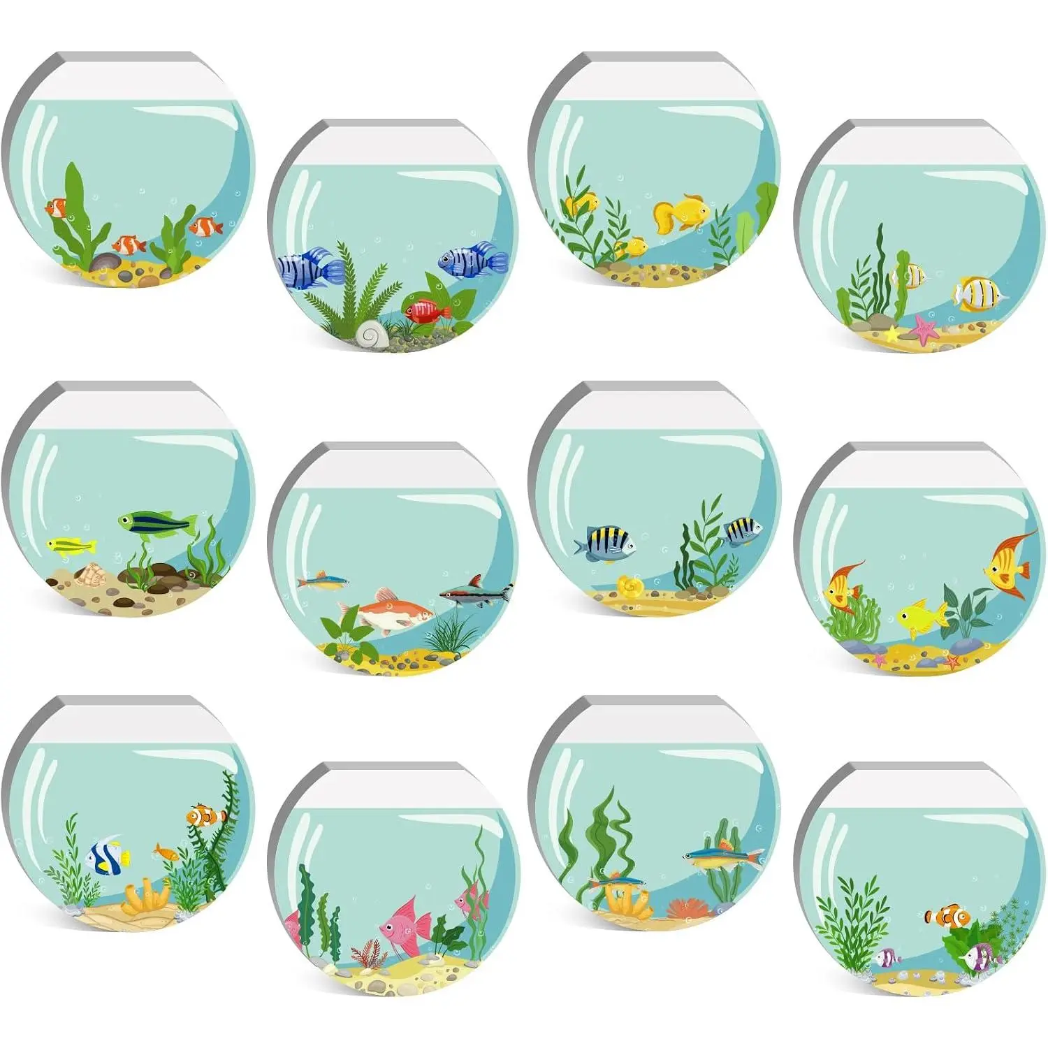 12 Pack Funny Sticky Notes 3.15 x 3.15 Inch Fishbowl Notepads Tropical Fish Cute Sticky Notes for Office Classroom Stationery Supplies, 50 Sheets/pad, 600 Sheets in