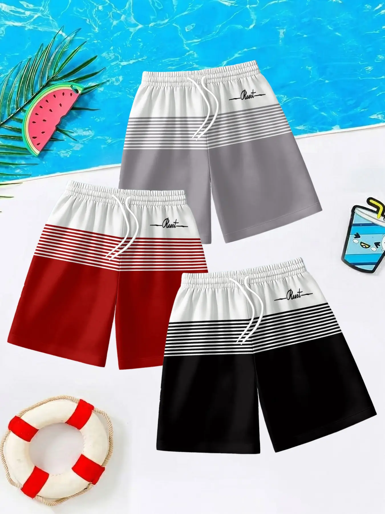 3-Piece Printed Beach Shorts Set, Outdoor Casual Gym Shorts, Perfect for Summer Leisure Activities, Ideal for Outdoor Events, Beach Sports Shorts