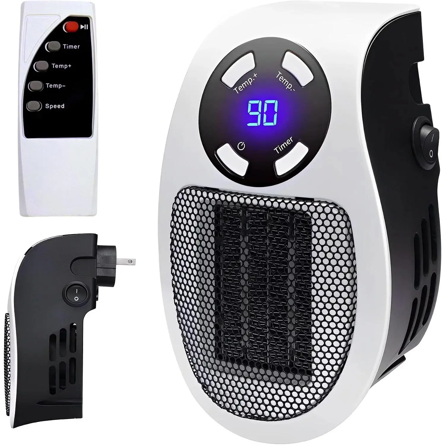 500W Portable Electric Space Heater for Indoor Use, Small Plug-In Wall Outlet Heater with Remote Control, Timer, 180-Degree Rotatable Plug for Office, Dorm, 500W Power