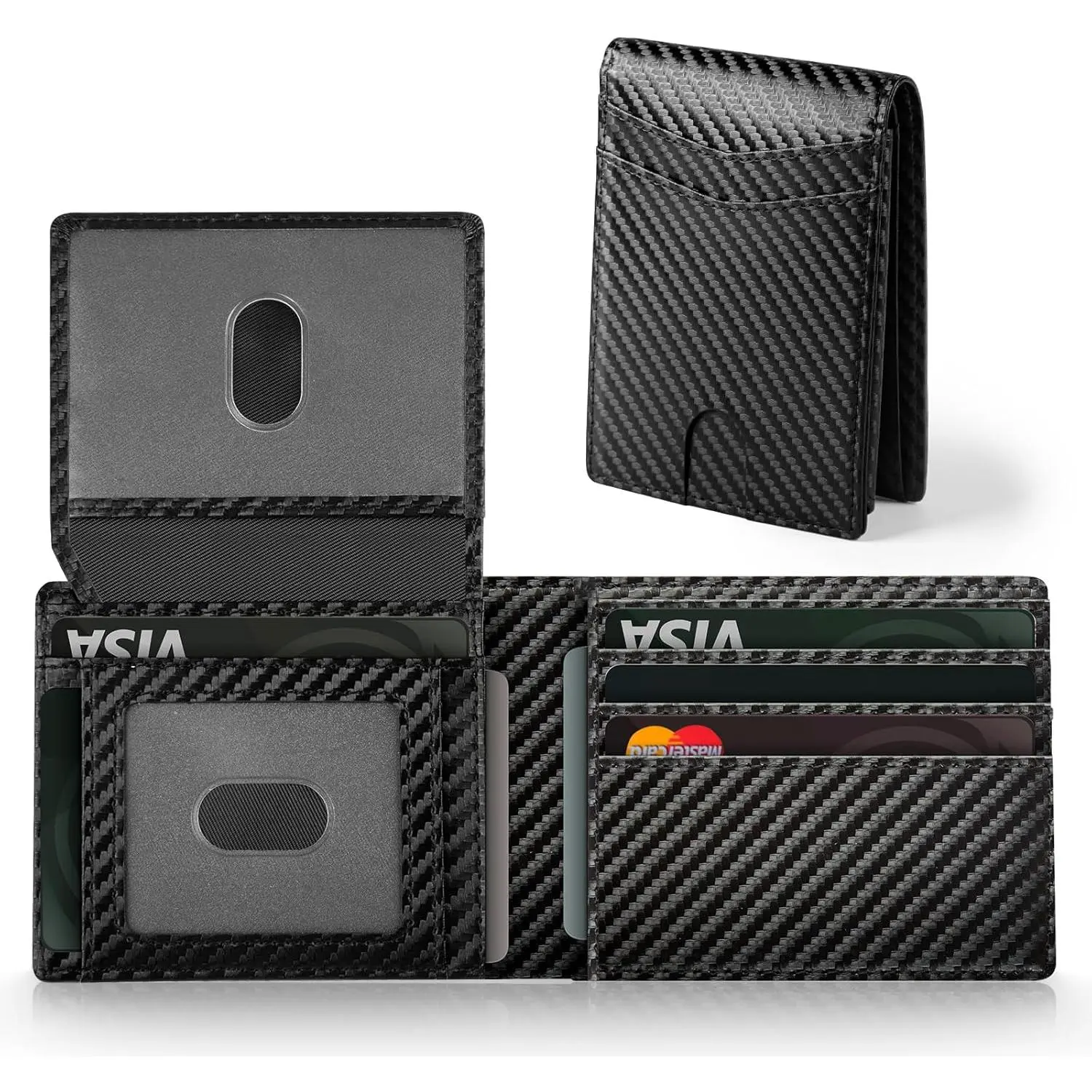 Wallet For Men RFID Blocking Leather Black Wallets Bifold Carbon Fiber Front Pocket Card Holder Mens Accessories With  Box