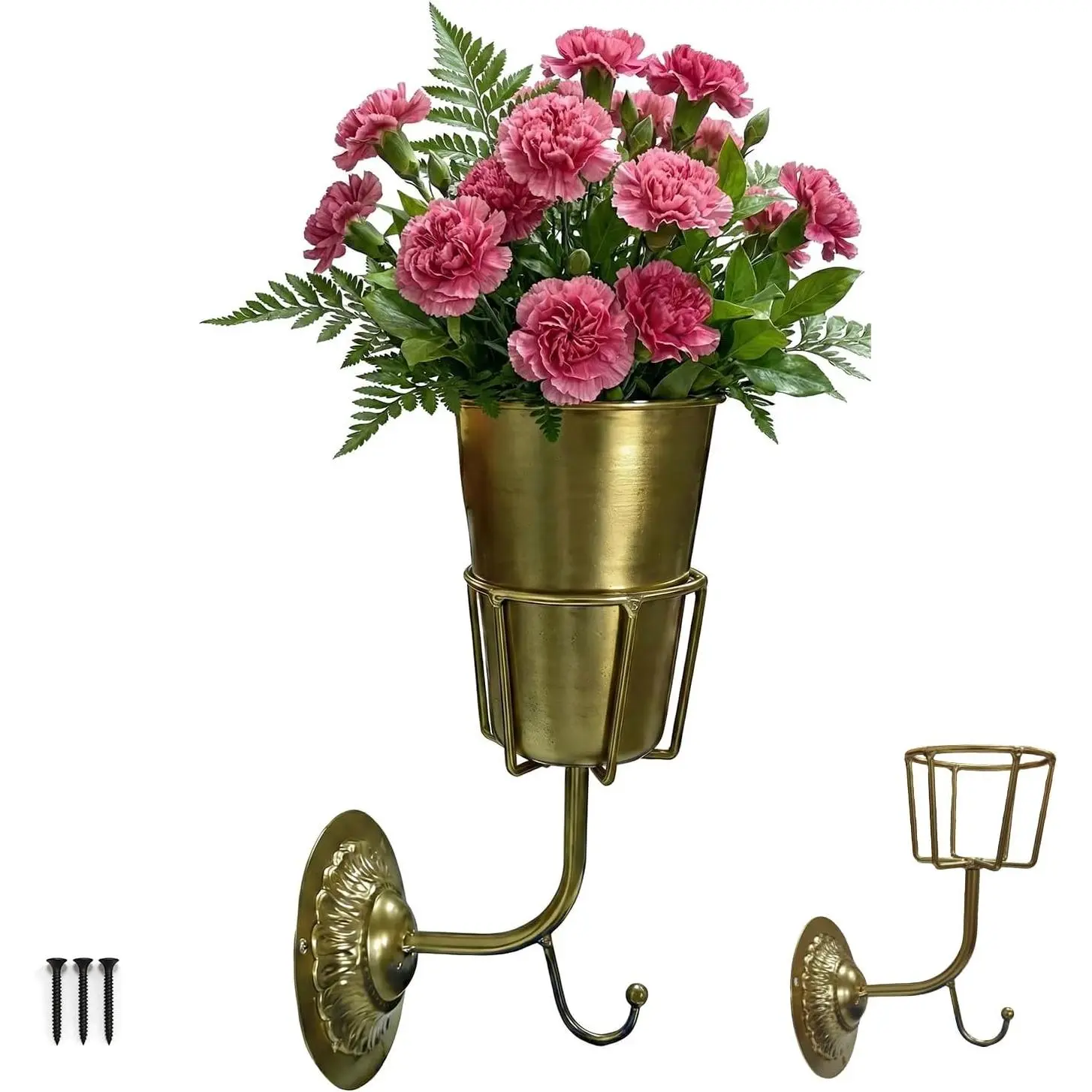 Gold Wall Planter, Wall Vase – 9.84*6.30*4.92 Inches Metal Gold Wall Planter Wall Vase – Hanging Wall-Mounted Flower Pot for Indoor Outdoor Home Decor Living Room Balcony