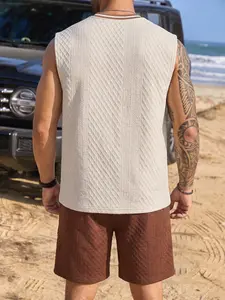 Men's Plus Size Casual Trendy Tank Top Set, Soft Knit Tank + Drawstring Shorts, Pockets Included, Ideal for Vacation, Parties, Daily Wear