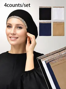 4pc/set Rhinestone Hijab for Women, Casual Slim-Fitting Headscarf, Breathable Jersey Hijabs for All Seasons, Suitable for Daily Use