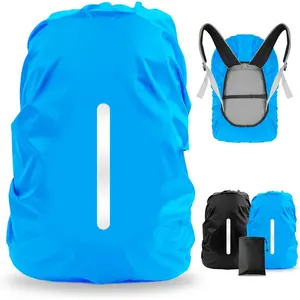 2pcs Waterproof Rain Cover for Backpack, Reflective Rainproof Protector for Anti-dust and Anti-Theft, Size M Fits 30L-40L Black