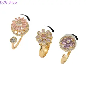 3Pcs/Set Trendy Flower Rotating Anti Stress Rings for Women Rotate Crystal Anxiety Relief Spinning Ring Girls - Perfect Gift for Friendship and Family