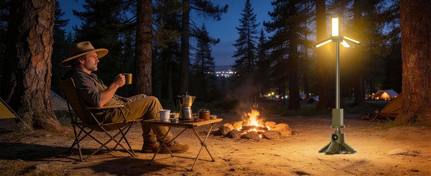 Telescopic Camping Lights with Stand, 14000mAh Rechargeable Camping Lantern with Display, Hook and IPX5 Waterproof, Outdoor Camping Lights for Travel, Fishing, Emergency Use
