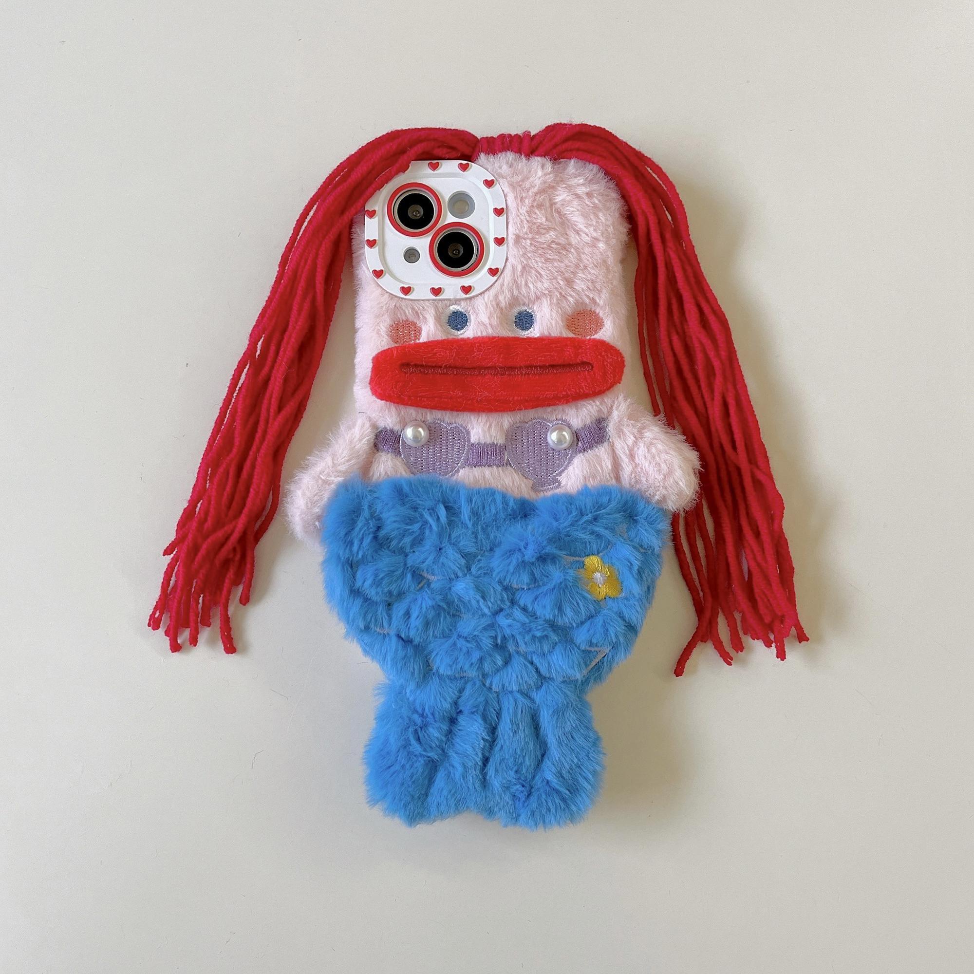 Cute Mermaid Design Plush Phone Case, Creative Phone Protector Cover, Phone Accessories Compatible with iPhone 15 14 13 12 11 Plus/Pro/Pro Max