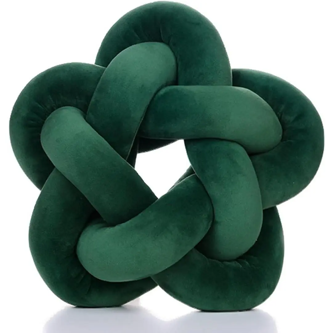 Knot Plush Throw Pillow Kids Handmade Knotted Star Pillow Soft Sofa Lumbar Cushion Stuffed Cushion Home Office Children Room Decor, Emerald Green