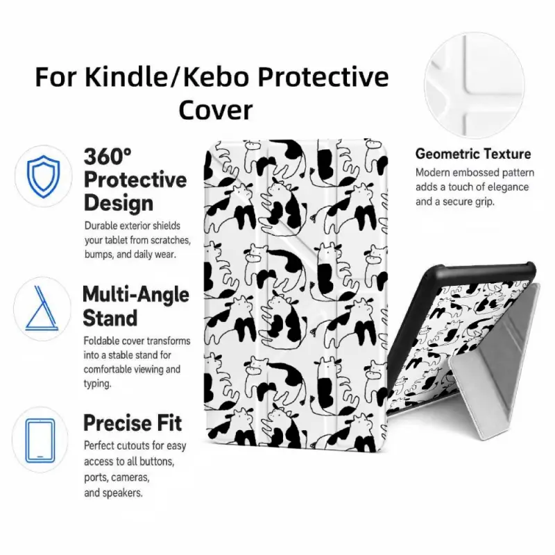 For Kindle/Kobo/Tolino Case, with stand Black And White Cat Pattern for New Kindle 11Th 2019, for Kindle 11th Generation Case for Kindle 11Th (2022/2024), 6-Inch, 7-Inch Kindle Paperwhite 12Th Generation 2024 Vision Color (2024) /Vision 6 (2021）/Shine Col