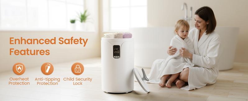 R.W.FLAME Towel Warmers for Bathroom, 40L Large Towel Warmer Bucket with Screen Display, 24H Timer, 30/60/90Min Auto Shut Off, Child Lock, Fits Up to 2 Large Towels, Bathrobes, Blankets