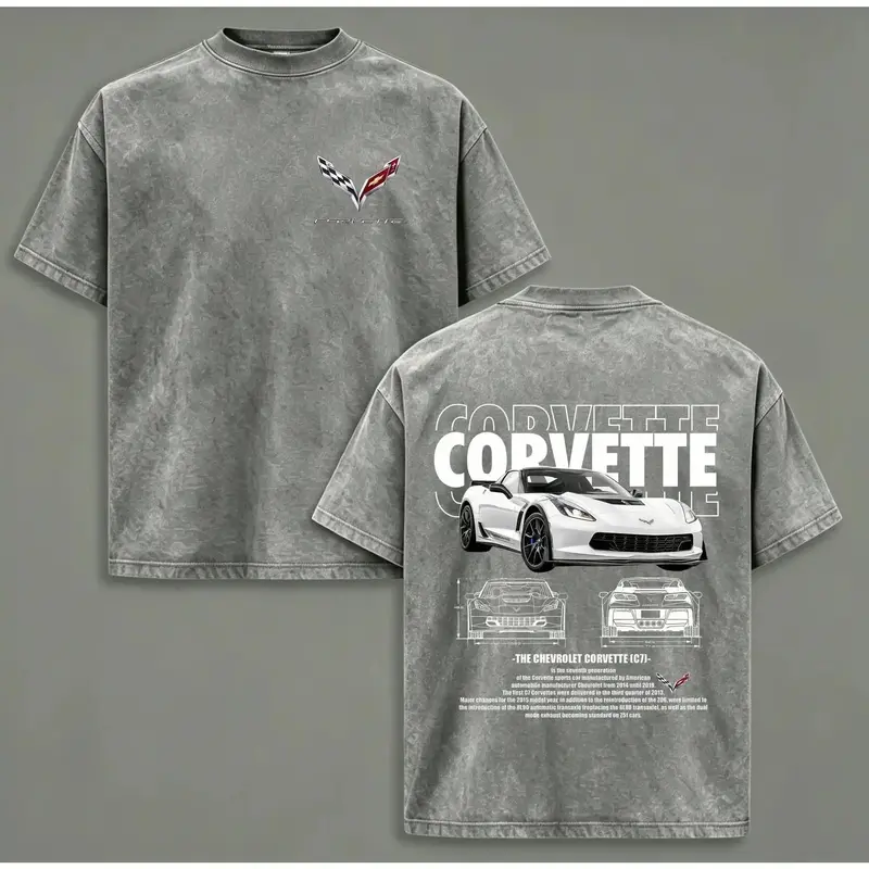 funny graphic tee,Vintage Washed American Sports Car Graphic Tee – Retro Corvette Style T-Shirt, 100% Cotton Oversized Muscle Car Shirt for Men & WomenBlokecore / AthleisureCar Graphic / Retro RacingOversized / Streetwear Ultra-soft / Breathable campinges