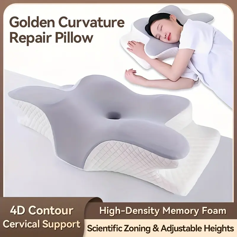 Butterfly-shaped memory foam pillow—ergonomically designed specifically for the neck; features slow-rebound foam to help relax the neck during sleep; suitable for both back and side sleepers.