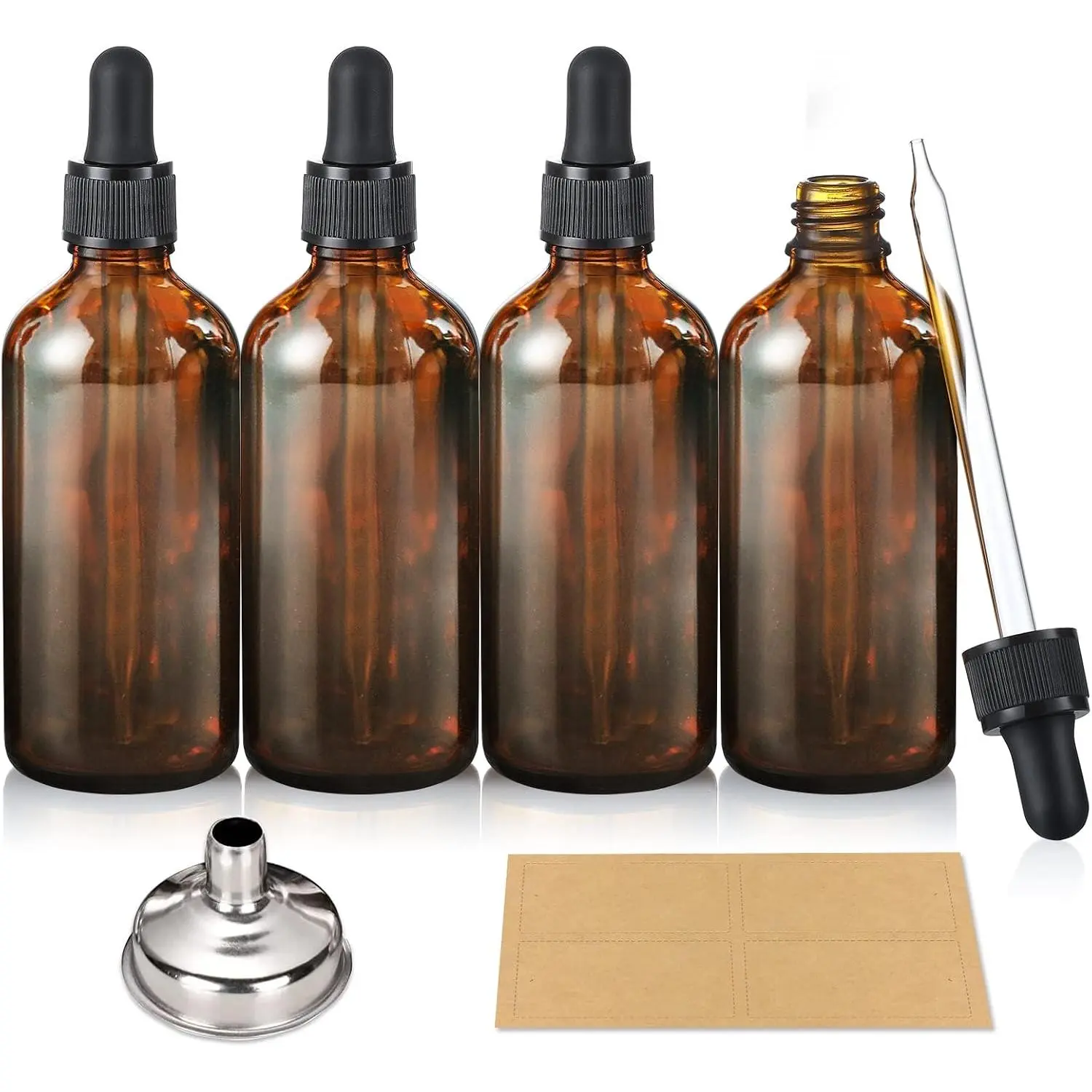 4 Pack, 100ml Dropper Bottles with 1 Funnel & 4 Labels - Essential Oils Bottles for , Personal Care & Beauty - 3.4oz Thick Dark  Glass Tincture Bottle with Eye Droppers, Leakproof