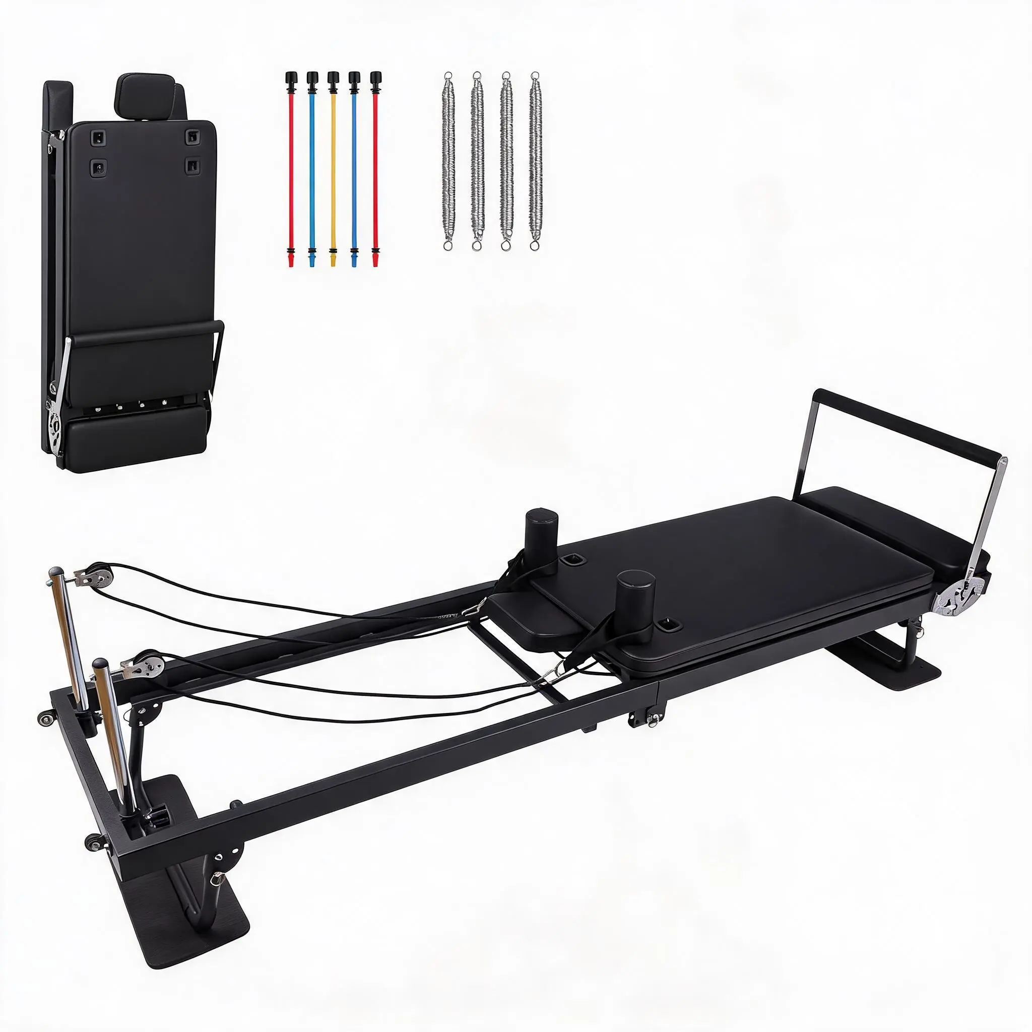 Foldable Pilates Reformer Machine for Weight Loss, 91" | Extra Long Portable Pilates Home Gym, Adjustable Resistance Pilates Equipment for Toning, Compact Pilates Reformer with Bands
