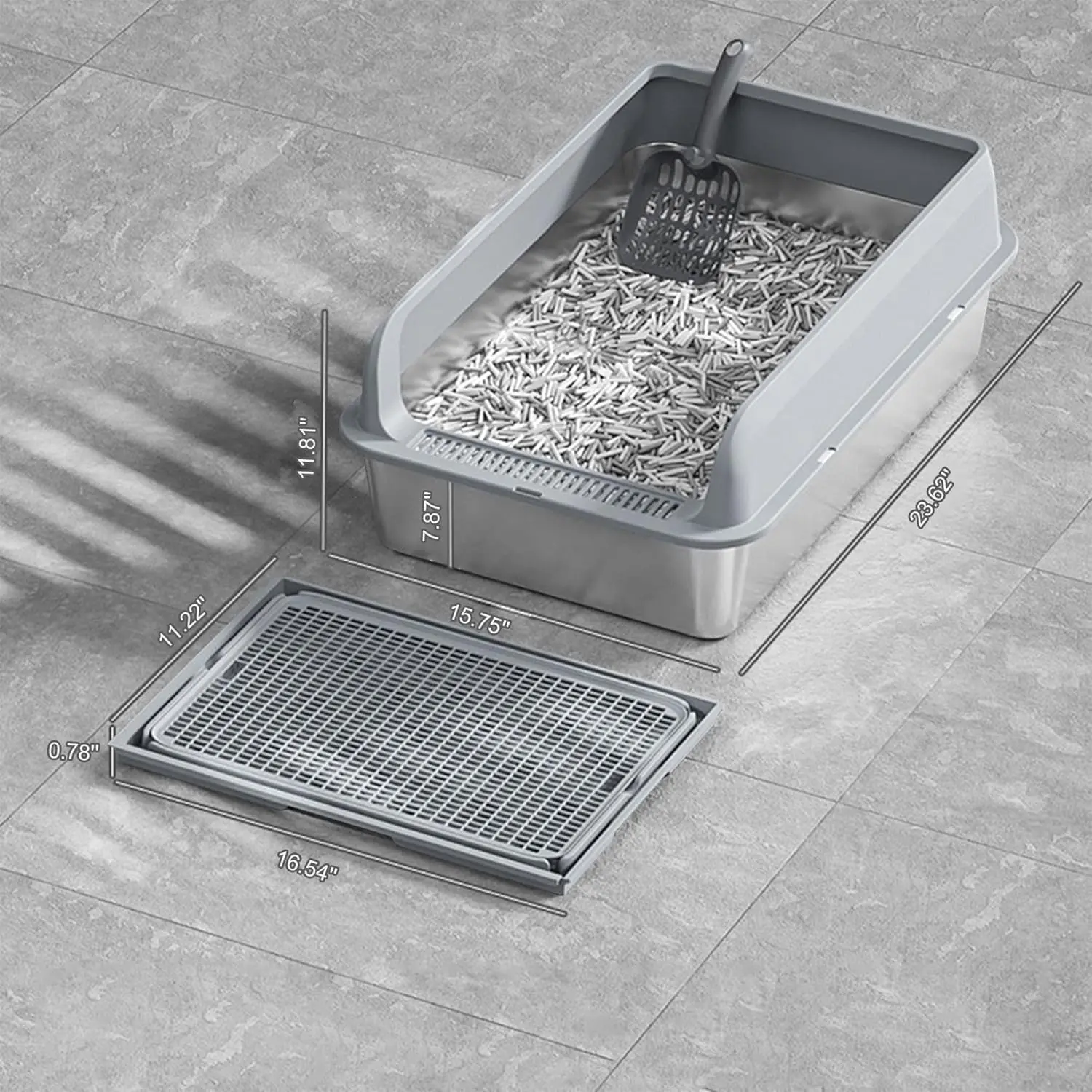 Extra Large Cat Litter Box, High Sided Enclosed Stainless Steel Litter Box with Scooper for Large Maine Coon and Dog