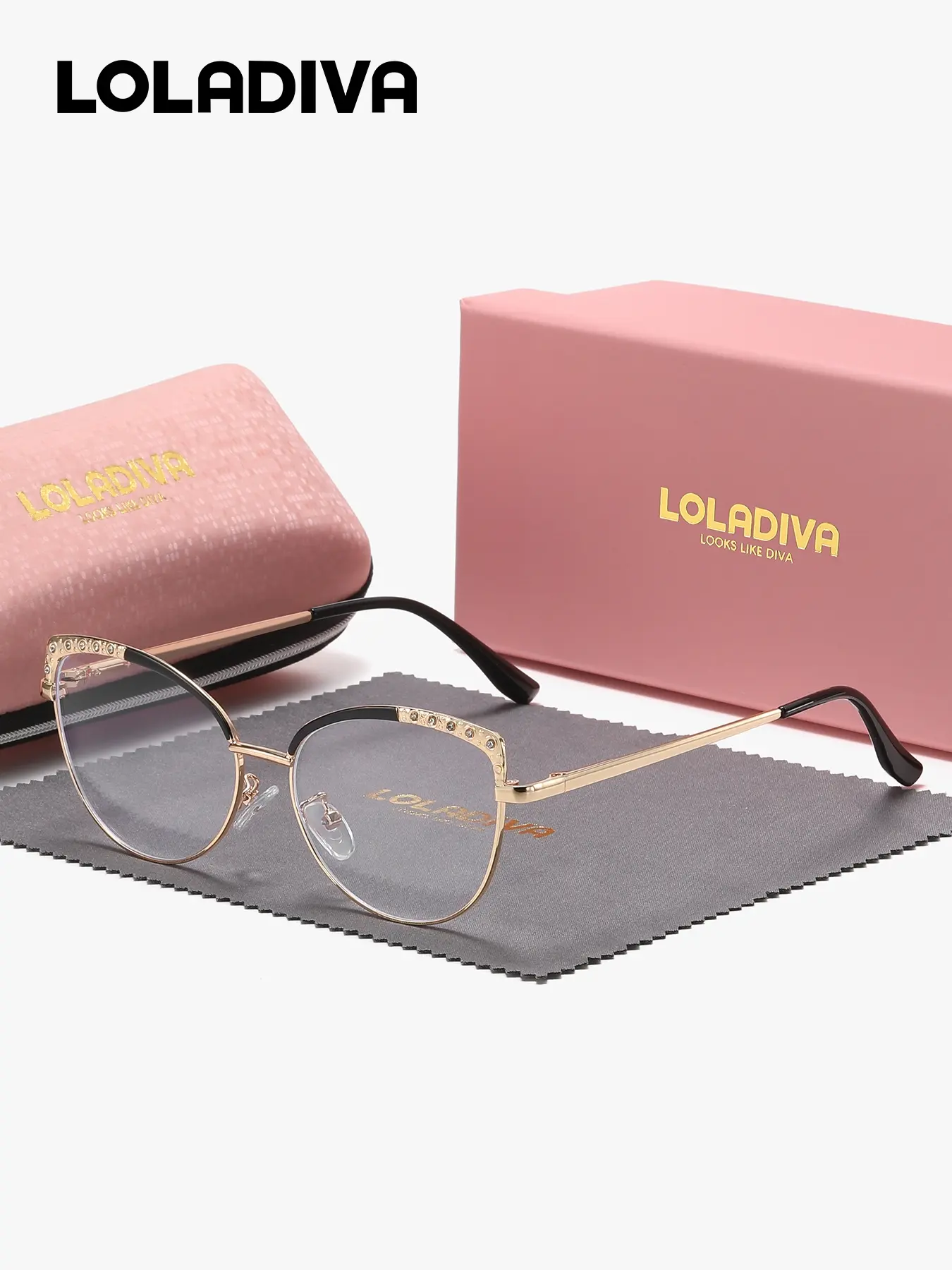 LOLADIVA 1 Piece Unisex Exquisitely Crafted Full Frame Plaon Glasses Show Nobility Cat Eye Frame Plaon Glasses