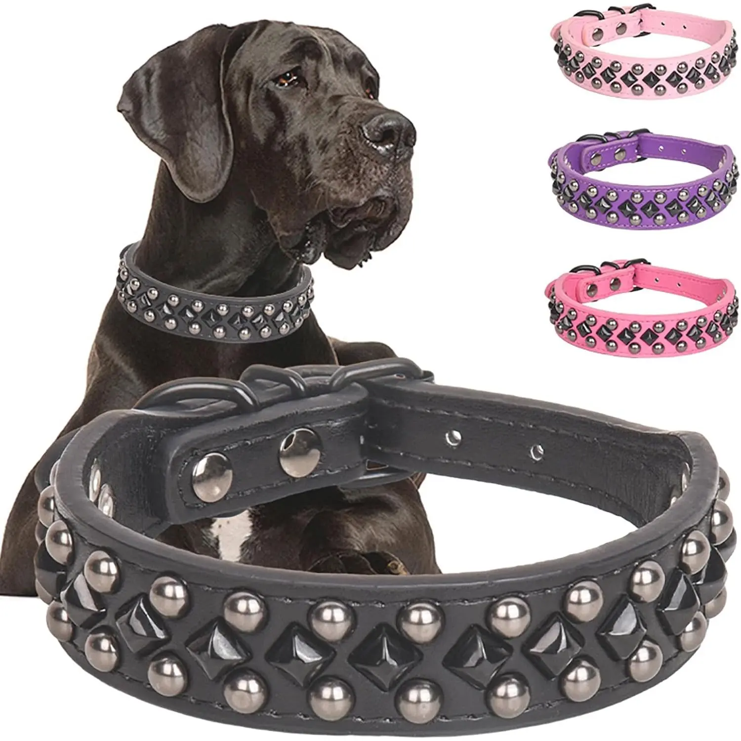 Soft PU Leather Square Rivet Dog Collar, Adjustable Stylish Metal Stud Pet Collar for Small Medium Large Dogs Daily Walking,Halloween,Ghost,with,Coffee,protection,sales,worldwide,Tactical,Santa,Claus,Christmas,Contoured,Paracord,Buckle Bracelets,Bowknot