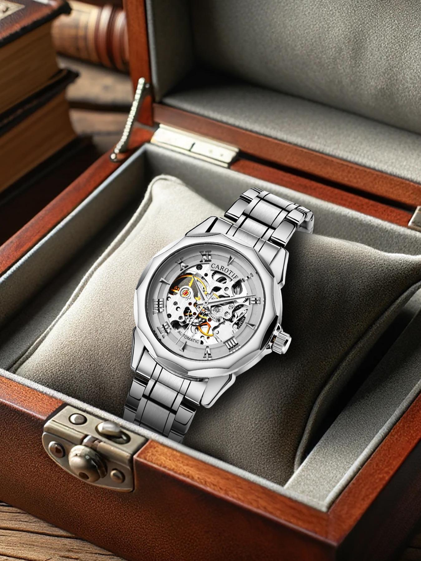 Men's Business Fashion Stainless Steel Mechanical Watch, Business Automatic Wristwatch, Casual Analog-digital Multi-function Wristwatch for Men, Perfect Birthday Gift for Men, with Box