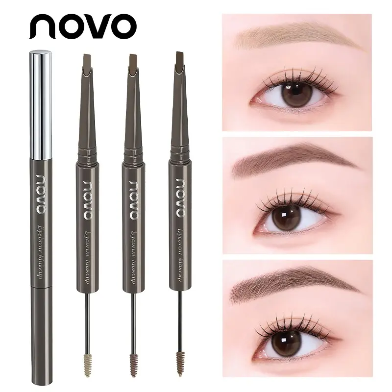 Dual-Ended Ultra-Fine Eyebrow Pencil, Waterproof Sweatproof Long-Lasting, Fine Tip for Brow Tail Filling, Includes Brush, Natural