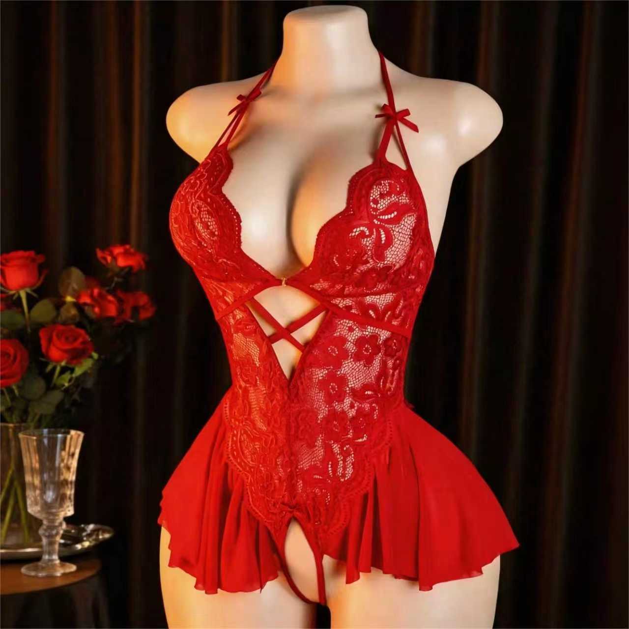 Sexy Lingerie for Women Lace Bodysuit V Neck Sleepwear One Piece Lingerie set