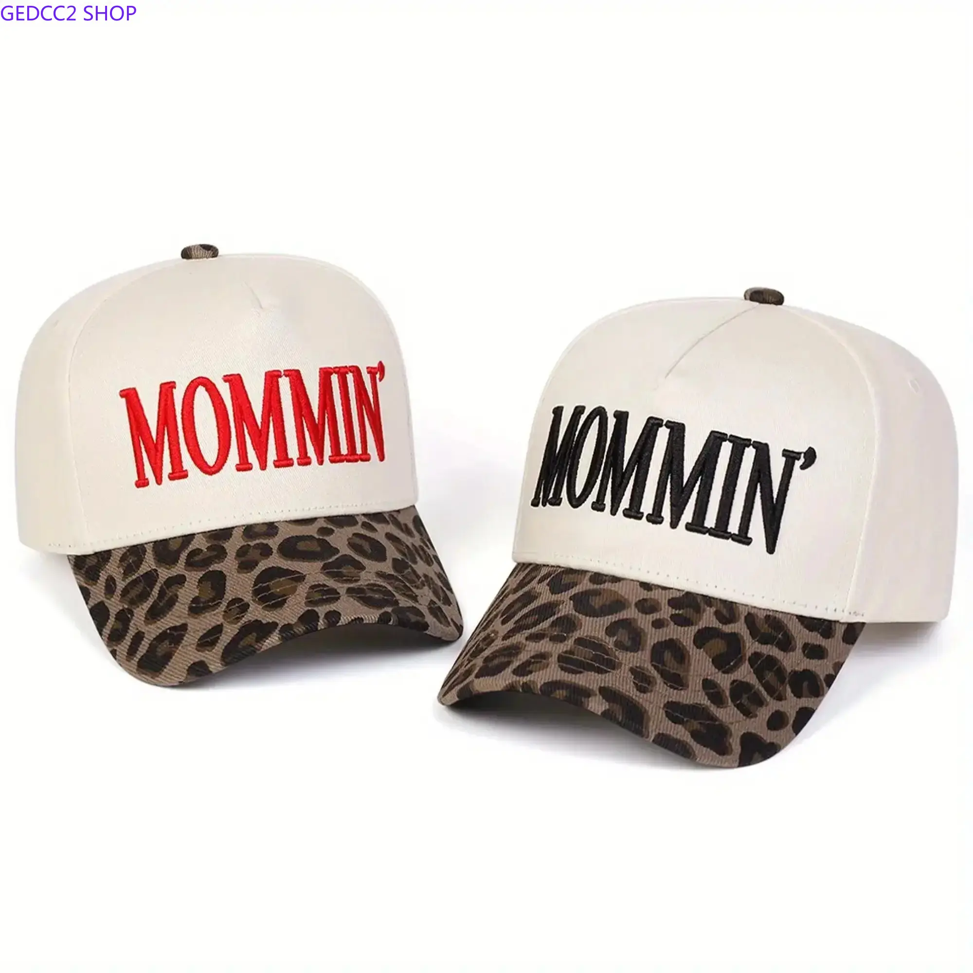 MOMMIN Unisex Baseball Hat, Leopard Patchwork & Embroidered Design with Rhinestone Details, Adjustable, Lightweight and Breathable, Ideal for Summer, Travel and Beach Wear