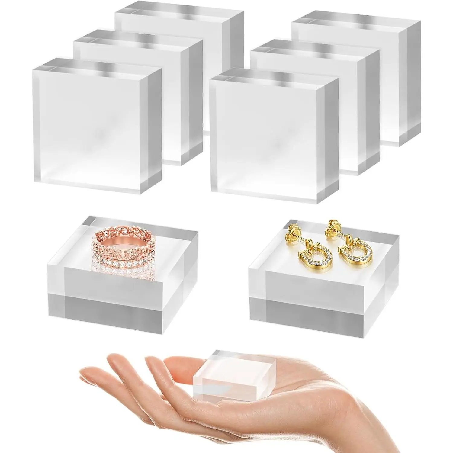 8 Pcs 2 x 2 x 1 Inch Clear Square Acrylic Blocks, Clear Acrylic Cubes for Crafts & Display
