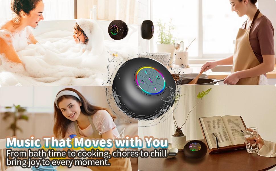 Suction Cup Waterproof Bluetooth Speaker LED Light IPX4 Waterproof Bathroom Bluetooth Speaker Black Audio