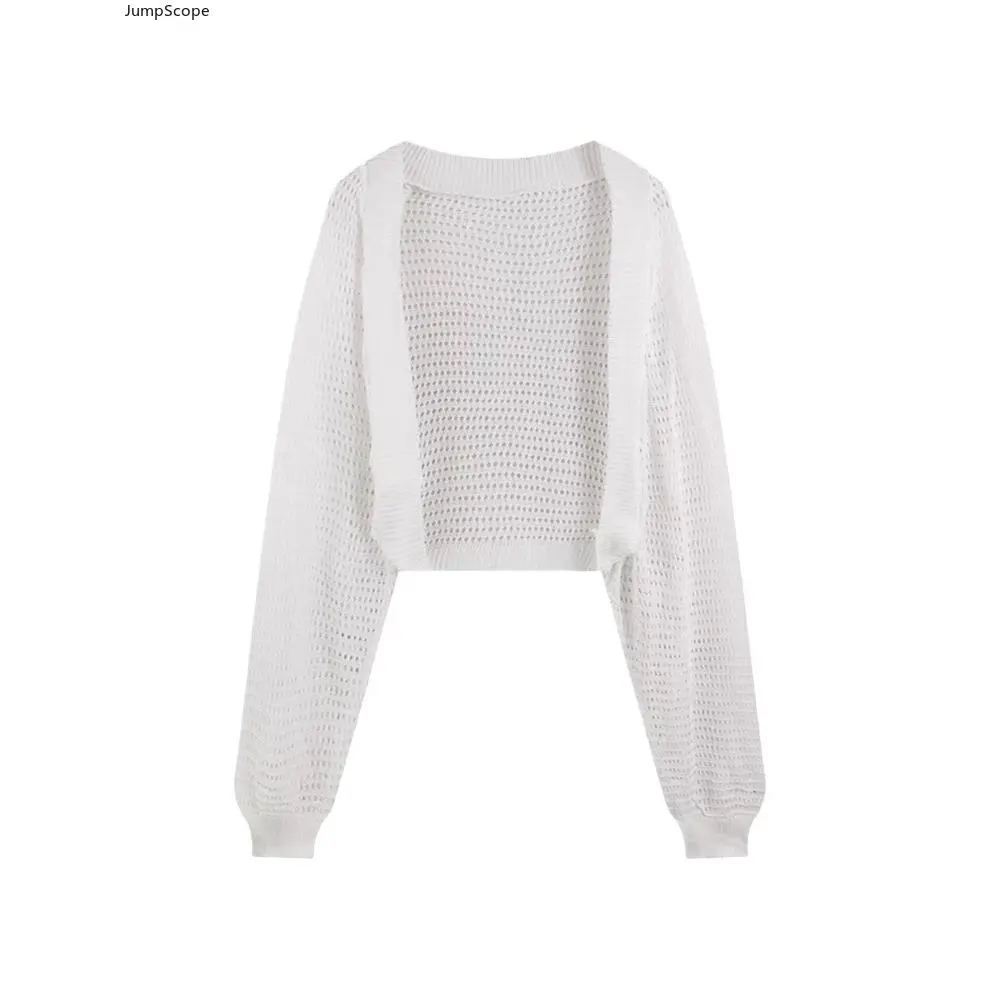 Women's Casual Hollow Knit Long-Sleeve Sun Protection Cropped Shrug Cardigan - Lightweight Open-Front Bolero Cover-Up for Summer Dresses, Camisole Layering (Sports & Outdoor Leisure Wear), Knitwear, Longsleeves
