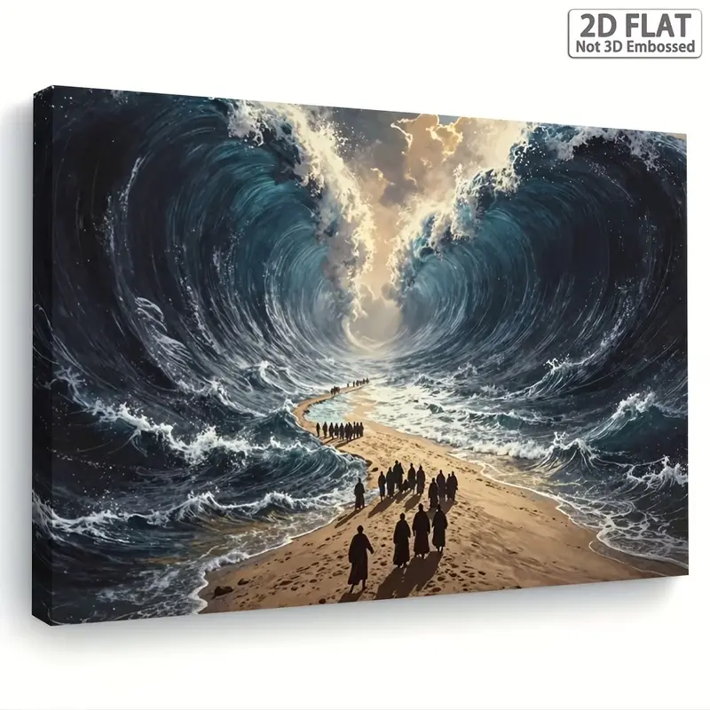 2D Flat, 2D Flat, 1pc Wooden Framed 2D Flat Canvas Wall Art Depicting Moses Parting The Red Sea, Suitable for Jewish Decoration.It'S Ready to Hang And Ideal for Home, Office, Synagogue, Or Church Display, Making It a Perfect Addition to Room Decor