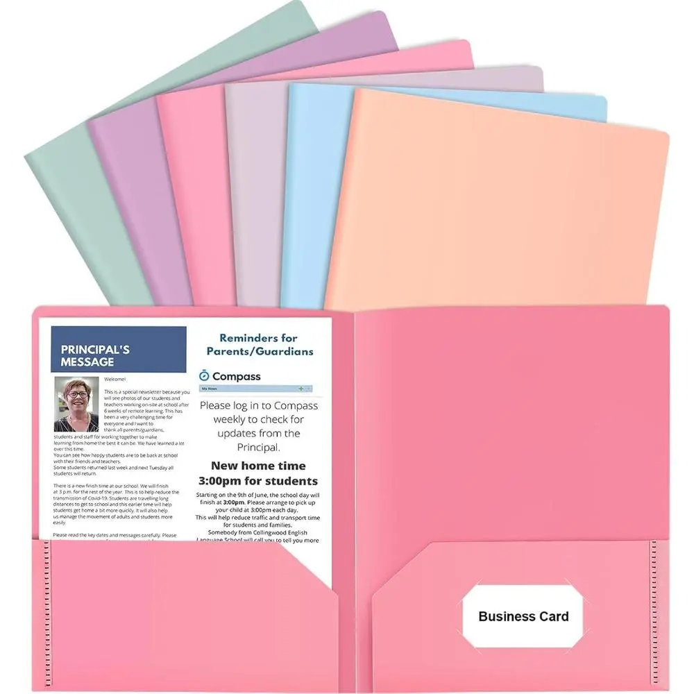HABGP 6 Pack Colored File Folders with Pockets and Business d Holder, Pastel Decorative Pocket Folders for Documents, Cute Plastic Folders for Filing Cabinet, , Office, Resume Portfolio