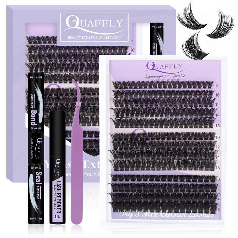 Individual False Eyelashes with Tools, 1 Set Mixed Length & Style Natural Look Eyelash Extensions, Self Grafting Curl Eyelashes, Eye Makeup Enhancement, Diy Volume Eyelashes
