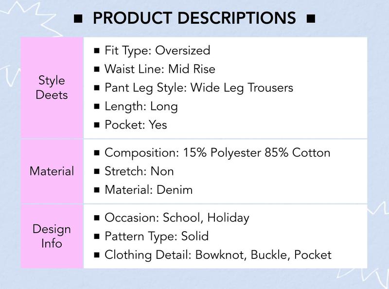 Cider [2 colors, size 0-24] Denim Bowknot Buckle Up Pocket Wide Leg Jumpsuit