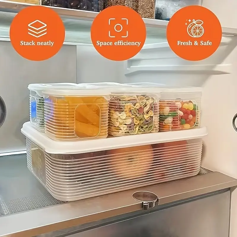 Food Storage Box Set  (6 Small Box + 1 Large Box), Reusable Partitioned Plastic Food Storage Containers with Lids, Ideal for Fruits, Vegetables, Rice, Office Lunches
