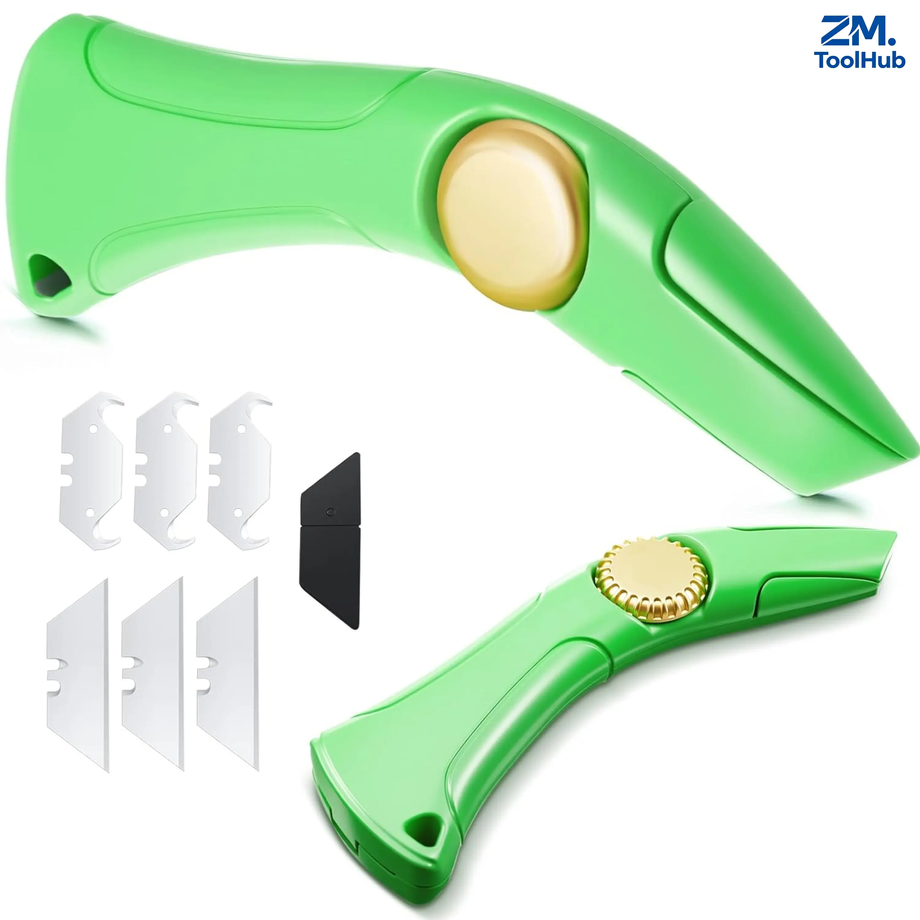 Green Heavy Duty Fixed Blade Roofing Utility Knife with Spare Hook Blades, Multipurpose Cutting Tool for Drywall, Vinyl Floor, Carpet and Metal Roof Construction Work