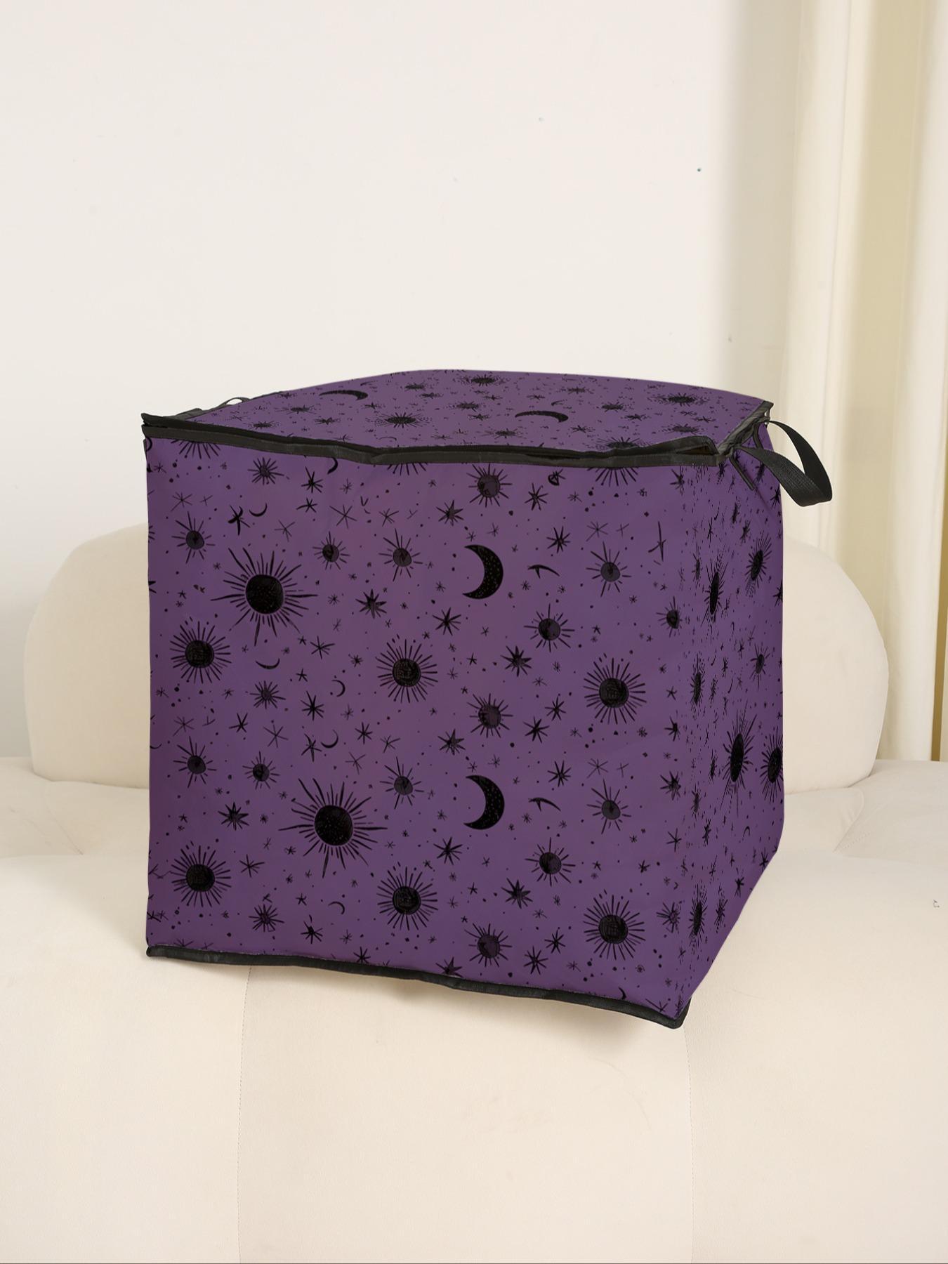 Sun & Moon & Star Print Travel Organizer, Durable Quilt Storage Bag with Handle, Bedding Organizer for Home Bedroom Living Room
