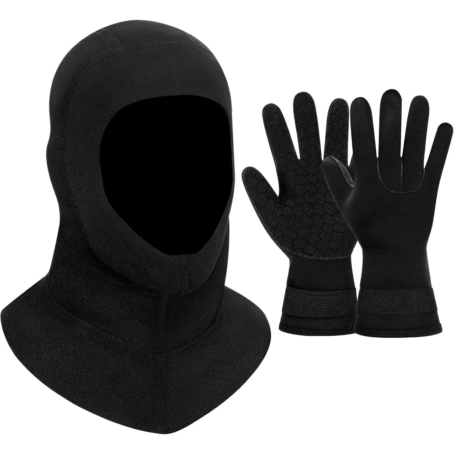 Men's 3mm Thermal Neoprene Dive Hood Set - Adjustable Strap, Warm Wetsuit Gloves for Snorkeling, Sailing
