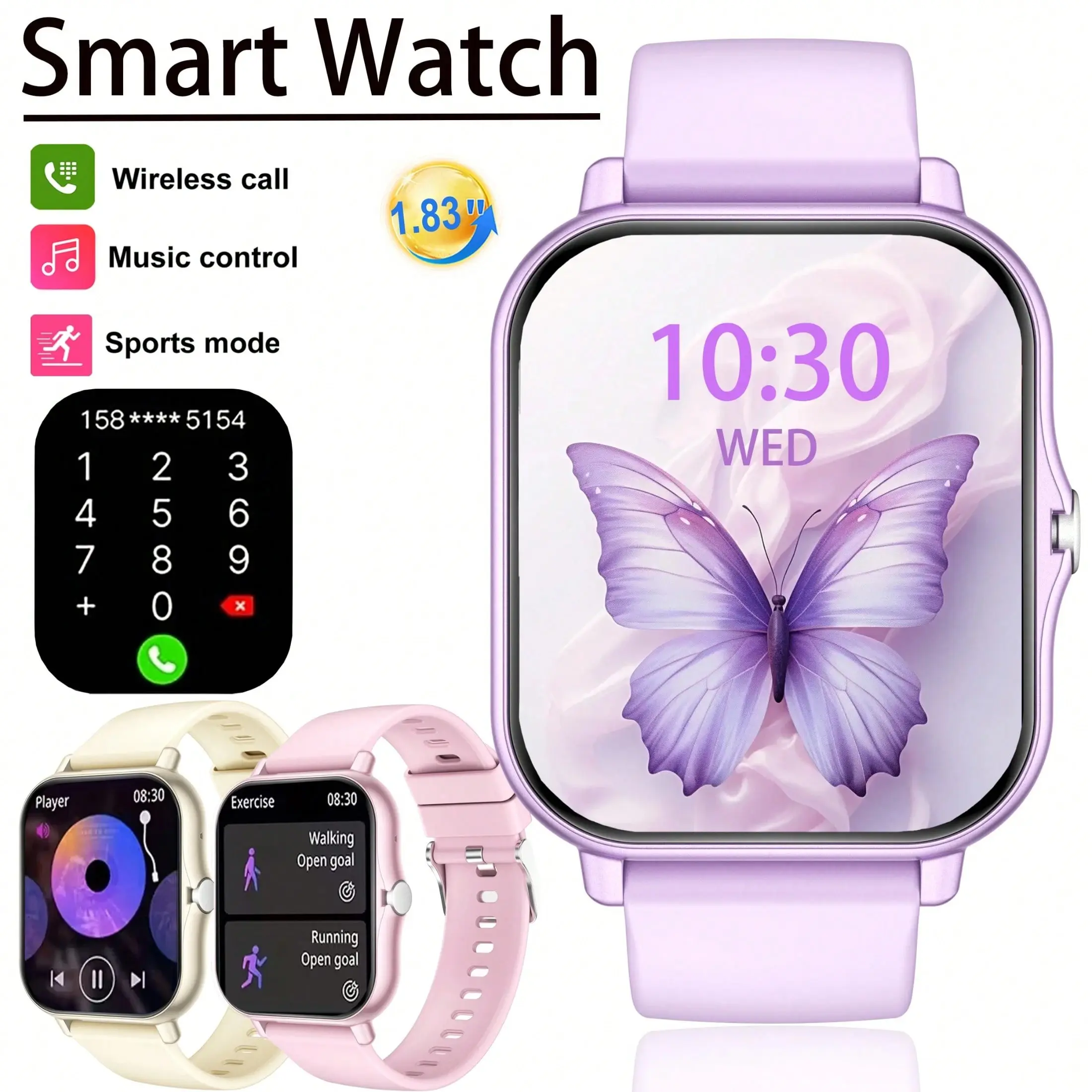 Kids Smart Watch 1.83 Inch, Camera & Growth Album, Calculator Calendar LED Torch, Unisex for Boys Girls, Electronic Movement, Alloy Case