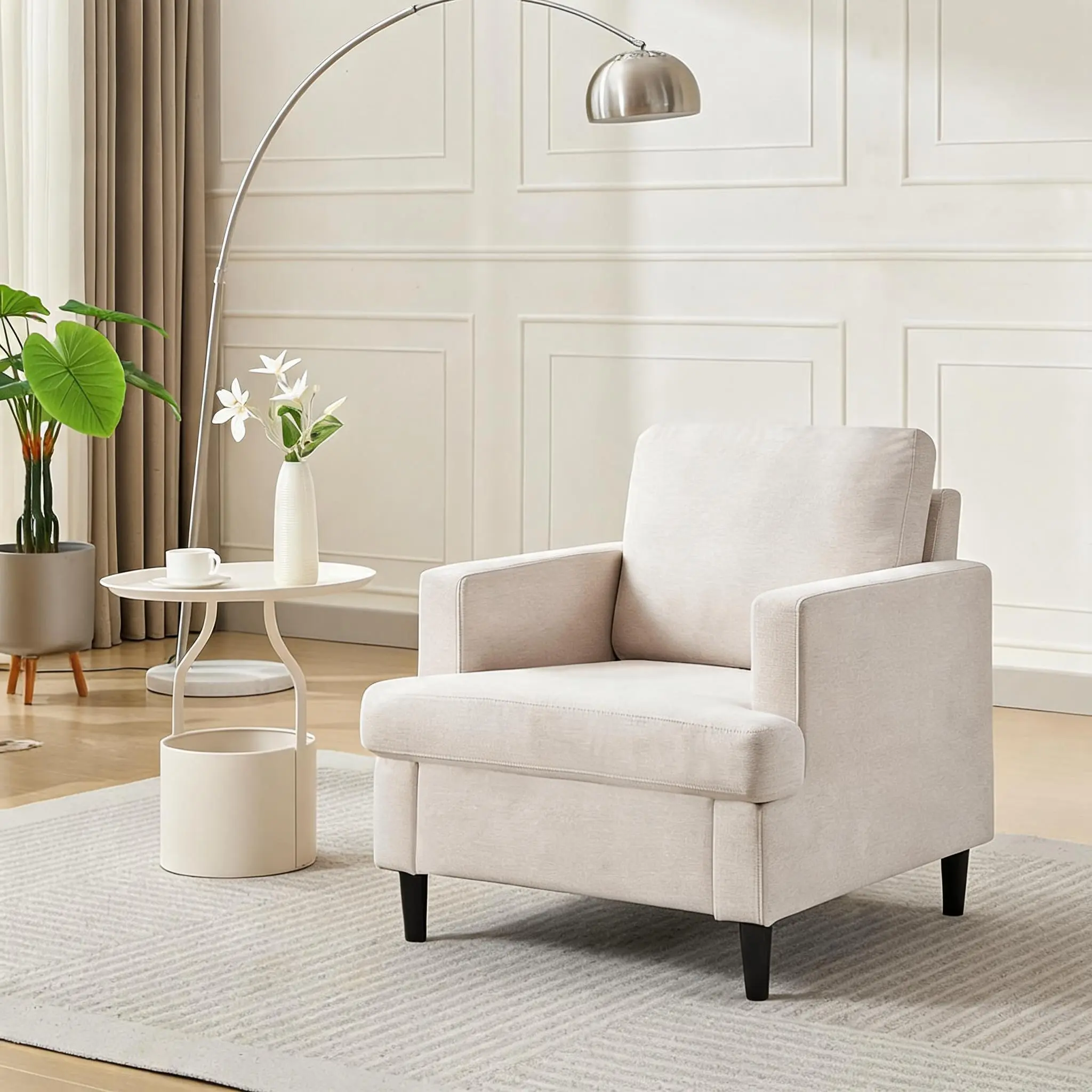 GAOMON Modern Mid-Century Linen Fabric Single Person Heavy Duty Accent Chair, Solid Wood Legs, 350lbs Capacity, High Density Foam Seat, Ergonomic Backrest, Easy Setup, for Living Room Bedroom