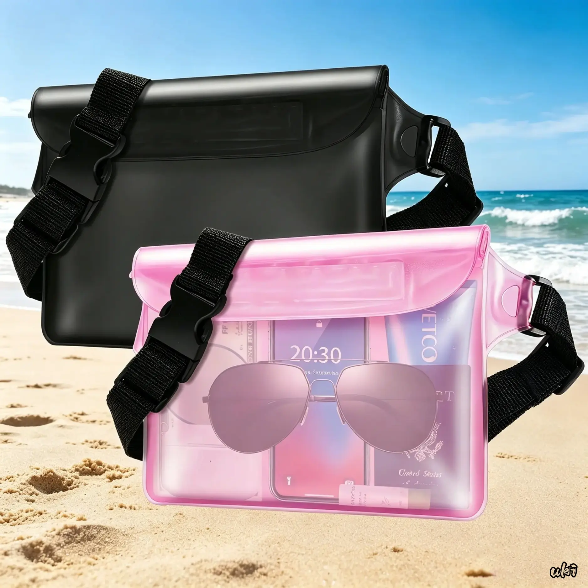 2-Pack IP68 Waterproof Floating Dry Fanny Pack, Touch Screen Compatible Waist Pouch with Adjustable Strap for Beach Use, Kayaking